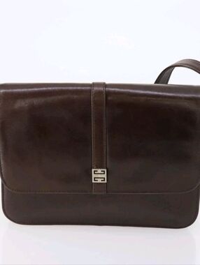 Vintage Givenchy Brown Leather Messenger with Silver Logo Accentage
